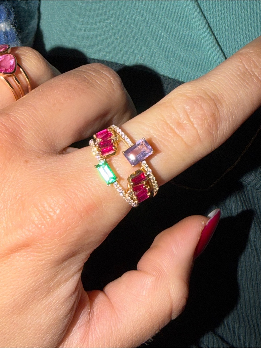 Multi-stone ring in 14k yellow gold. All natural stones. Size 7